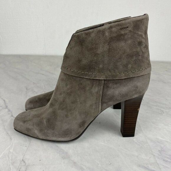 GEOX Ankle Boots Suede Bootie Taupe Size Zip Heels - Picture 4 of 12